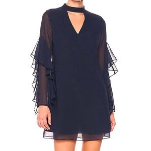 NWT Sam Edelman Draped Sleeve Navy Chiffon Dress